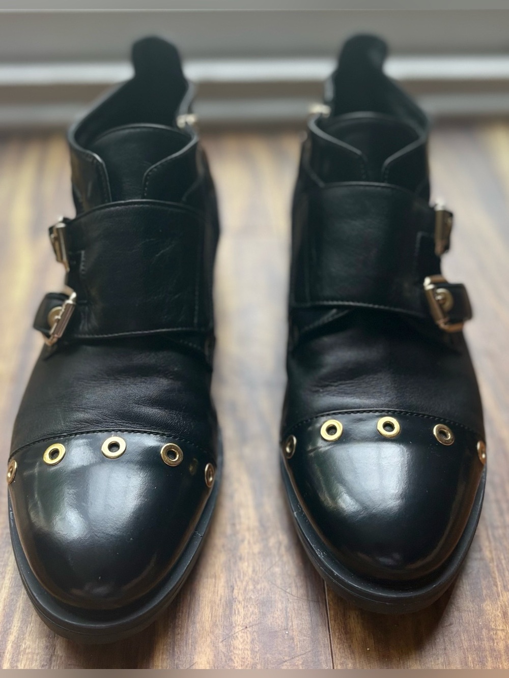 Carlo Pazolini Black Italian Leather ankle boots,double buckle Women’s 39/8.5